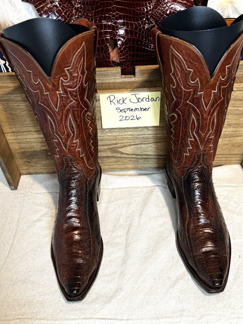 Lucchese 1883 Sienna Brown Ostrich Leg Cowboy Boots in men's size 13D - Picture 2 of 10